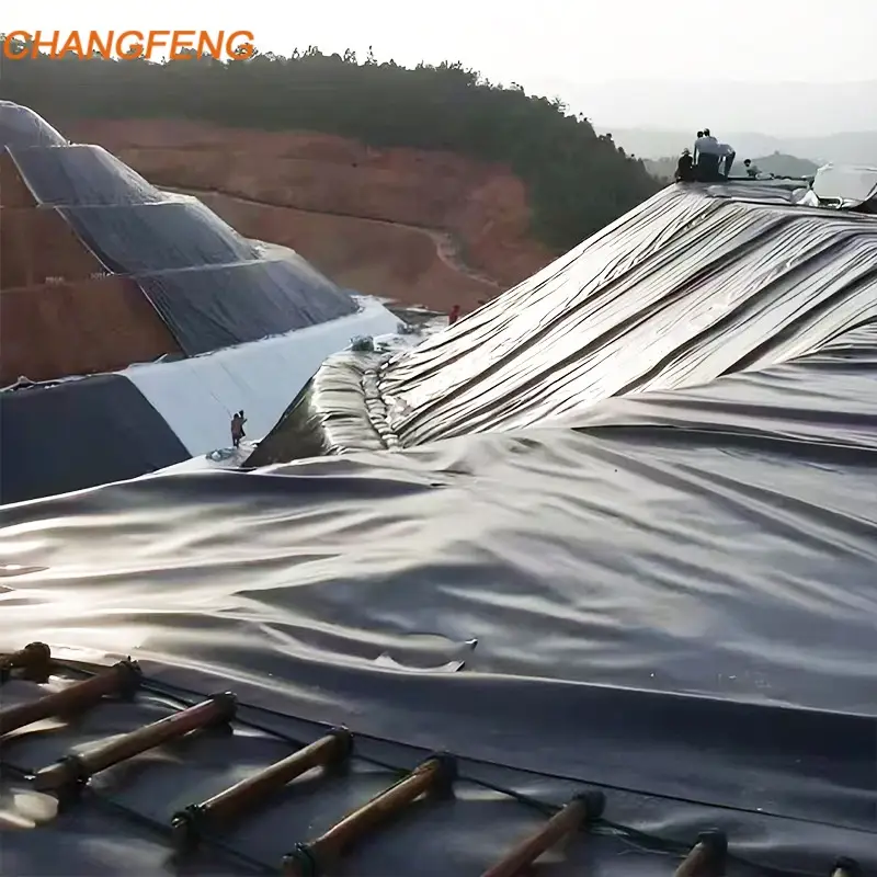 Textured HDPE geomembrane on steep landfill slope